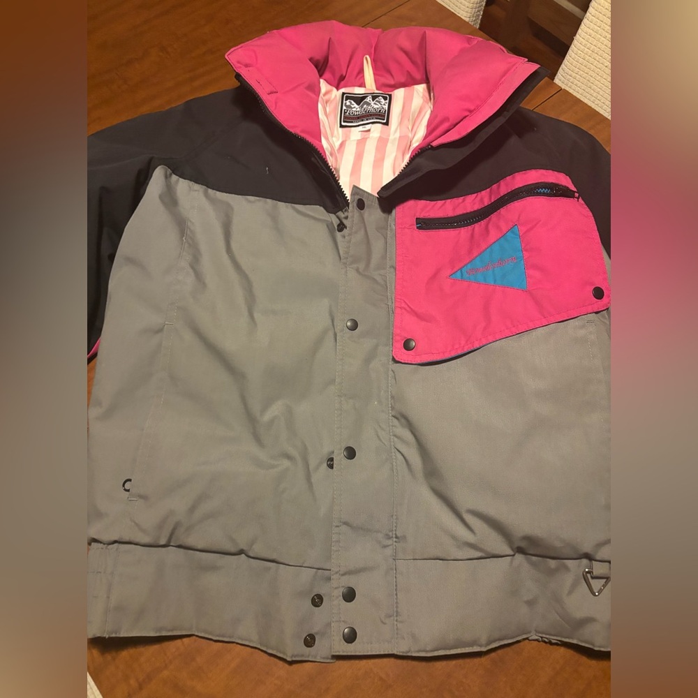 Perfect condition vintage Powderhorn ski jacket. Blue pink m/l  1990 goose down